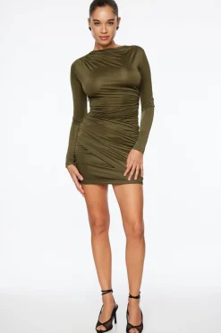 Dresses & Jumpsuits | Mini Dresses-Dynamite Long Sleeve Draped Mini Dress Green