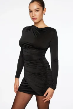 Dresses & Jumpsuits | Mini Dresses-Dynamite Long Sleeve Draped Mini Dress Black