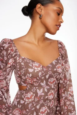 Dresses & Jumpsuits | Mini Dresses-Dynamite Long Sleeve Flare Mini Dress Brown