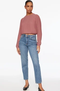 Blouses & Tops | Blouses & Tops-Dynamite Long Sleeve Pleated Top Burgundy