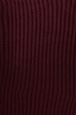 Tees & Tanks-Dynamite Long Sleeve Ribbed Corset Top Burgundy