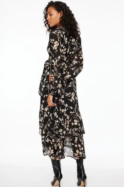 Dresses & Jumpsuits | Midi & Maxi Dresses-Dynamite Long Sleeve Ruffled Wrap Dress Black