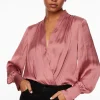 Blouses & Tops | Blouses & Tops-Dynamite Long Sleeve Satin Wrap Bodysuit Burgundy