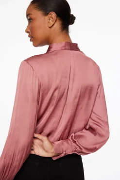 Blouses & Tops | Blouses & Tops-Dynamite Long Sleeve Satin Wrap Bodysuit Burgundy