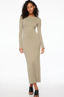 Dresses & Jumpsuits | Midi & Maxi Dresses-Dynamite Long Sleeve Scoop Back Maxi Dress Green
