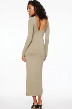 Dresses & Jumpsuits | Midi & Maxi Dresses-Dynamite Long Sleeve Scoop Back Maxi Dress Green