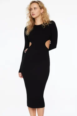 Dresses & Jumpsuits | Midi & Maxi Dresses-Dynamite Long Sleeve Side Cutout Maxi Dress Black