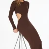 Dresses & Jumpsuits | Midi & Maxi Dresses-Dynamite Long Sleeve Side Cutout Maxi Dress Brown