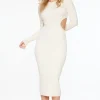 Dresses & Jumpsuits | Midi & Maxi Dresses-Dynamite Long Sleeve Side Cutout Maxi Dress White