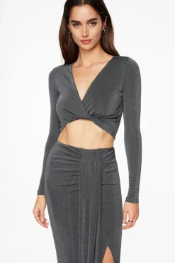 Tees & Tanks | Tees & Tanks-Dynamite Long Sleeve Slinky Crop Top Blue