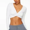 Tees & Tanks | Tees & Tanks-Dynamite Long Sleeve Twist Front Crop Top Gray