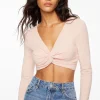Tees & Tanks | Tees & Tanks-Dynamite Long Sleeve Twist Front Crop Top Pink