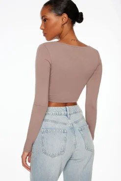 Tees & Tanks | Tees & Tanks-Dynamite Long Sleeve Twist Front Crop Top Gray