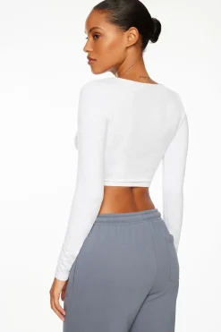 Tees & Tanks | Tees & Tanks-Dynamite Long Sleeve Twist Front Crop Top Gray