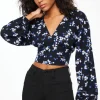 Blouses & Tops | Long Sleeve Tops-Dynamite Long Sleeve V-Neck Blouse Blue
