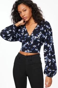 Blouses & Tops | Long Sleeve Tops-Dynamite Long Sleeve V-Neck Blouse Blue