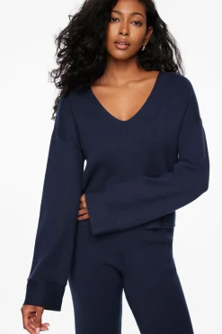 Sweaters & Cardigans | Sweaters-Dynamite Long Sleeve V-Neck Sweater Blue