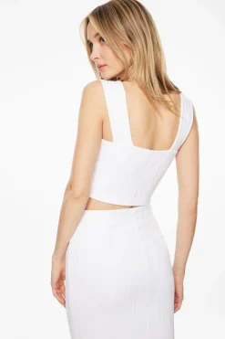 Tees & Tanks | Sleeveless Tops-Dynamite Lota Textured Square Neck Crop Top White