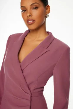 Dresses & Jumpsuits | Mini Dresses-Dynamite Maggie Long Sleeve Blazer Romper With Pleats Purple