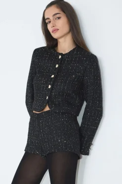 Blazers & Vests | Matching Sets-Dynamite Margaux Metallic Tweed Cropped Blazer Black