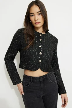 Blazers & Vests | Matching Sets-Dynamite Margaux Metallic Tweed Cropped Blazer Black