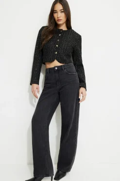Blazers & Vests | Matching Sets-Dynamite Margaux Metallic Tweed Cropped Blazer Black