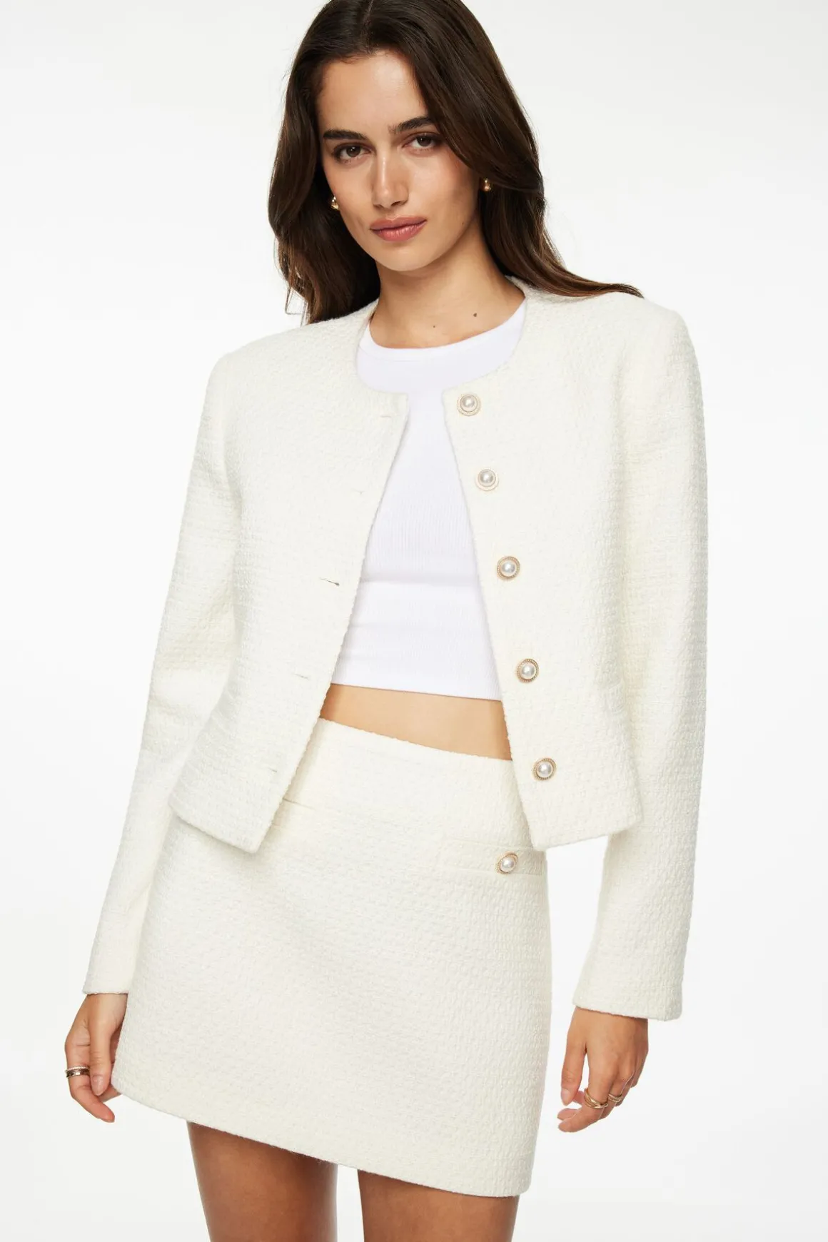 Blazers & Vests-Dynamite Margaux Short Tweed Blazer White
