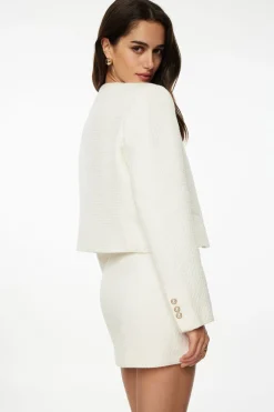 Blazers & Vests-Dynamite Margaux Short Tweed Blazer White
