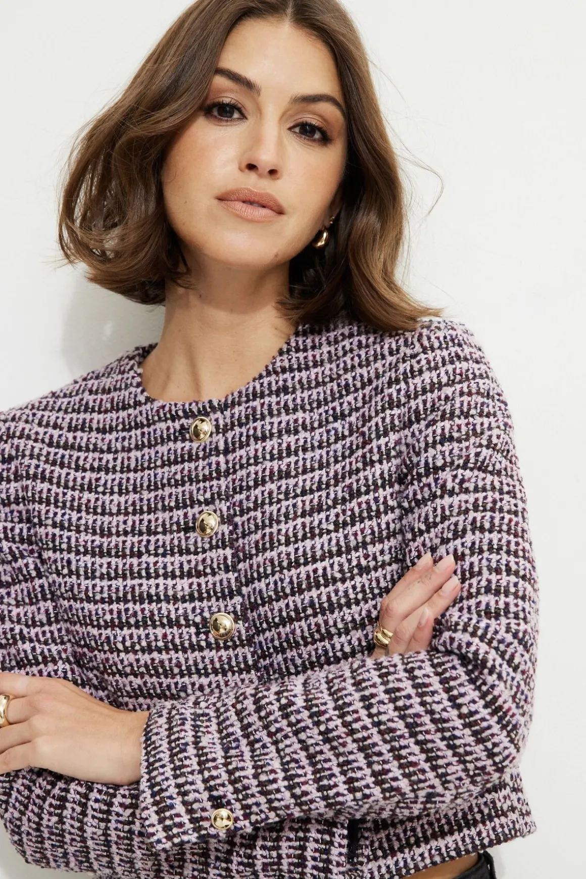 Blazers & Vests | Matching Sets-Dynamite Margaux Tweed Blazer Purple