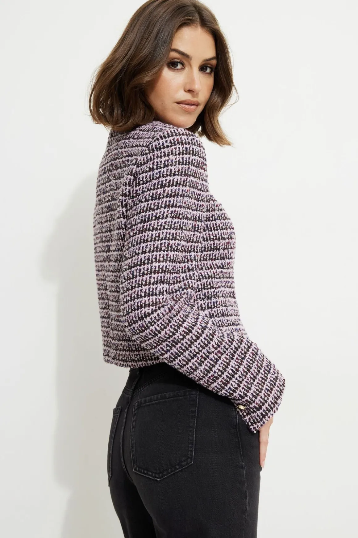 Blazers & Vests | Matching Sets-Dynamite Margaux Tweed Blazer Purple