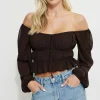 Blouses & Tops | Blouses & Tops-Dynamite Marilena Front Tie Blouse Brown