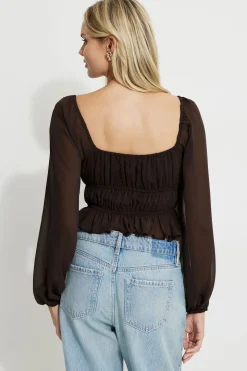 Blouses & Tops | Blouses & Tops-Dynamite Marilena Front Tie Blouse Brown