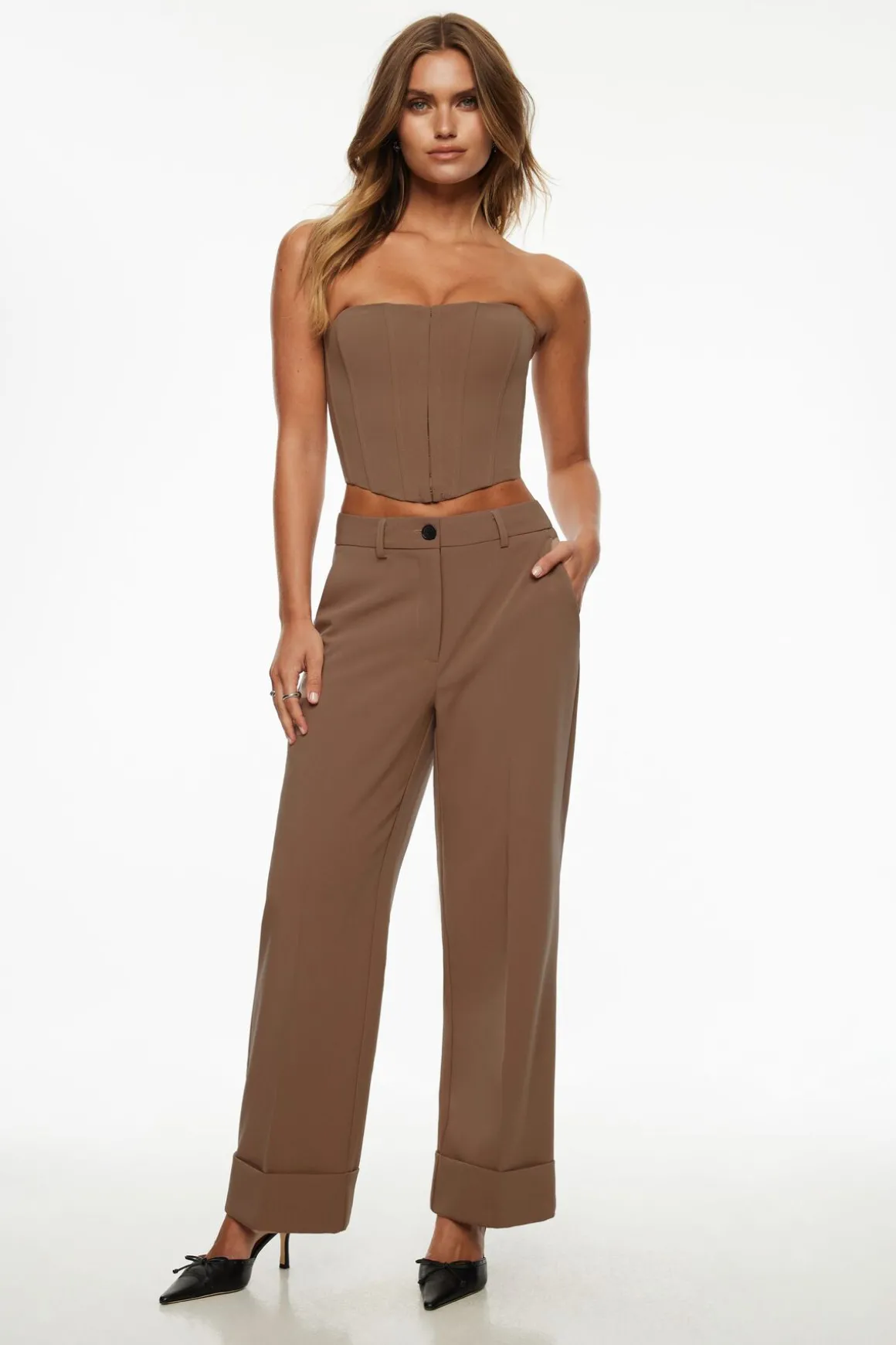 Pants | Matching Sets-Dynamite Max Cuffed Ankle Pants Brown