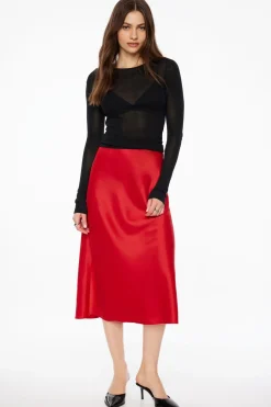 Skirts & Skorts | Skirts-Dynamite Melody Satin Slip Midi Skirt Red