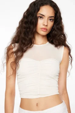 Tees & Tanks | Tees & Tanks-Dynamite Mesh Bustier Top Beige
