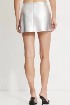 Skirts & Skorts | Online Exclusives-Dynamite Metallic Faux Leather Mini Skirt Gray