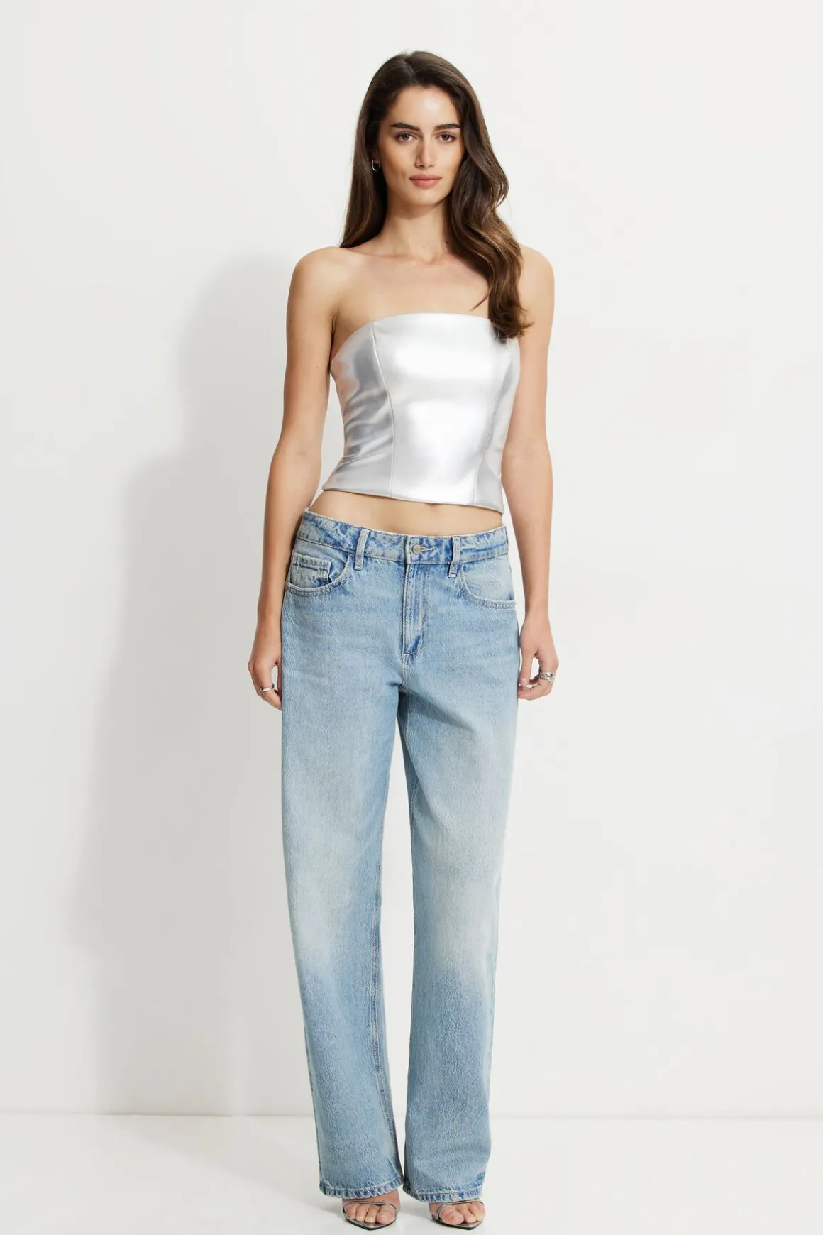 Online Exclusives | Matching Sets-Dynamite Metallic Faux Leather Tube Top Gray