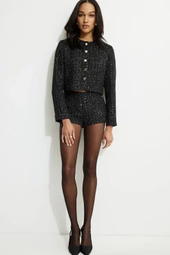 Shorts | Bestsellers-Dynamite Metallic Tweed Micro Shorts Black