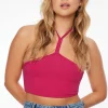 Tees & Tanks | Tees & Tanks-Dynamite Micro Halter Ribbed Top Pink