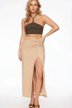 Tees & Tanks | Tees & Tanks-Dynamite Micro Halter Ribbed Top Brown