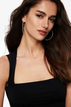 Earrings-Dynamite Micro Pavé Gem Hoop Earrings Gray
