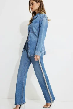 Jeans & Denim-Dynamite Mika Rhinestone Fringe Relaxed Straight Jeans Blue