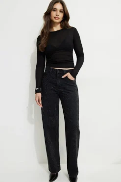 Jeans & Denim-Dynamite Mika Rhinestone Relaxed Straight Jeans Black