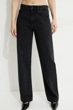 Jeans & Denim-Dynamite Mika Rhinestone Relaxed Straight Jeans Black