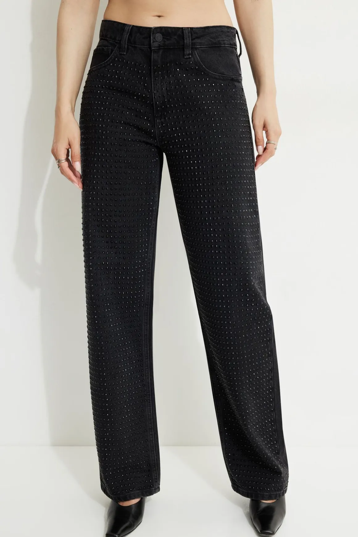 Jeans & Denim-Dynamite Mika Rhinestone Relaxed Straight Jeans Black