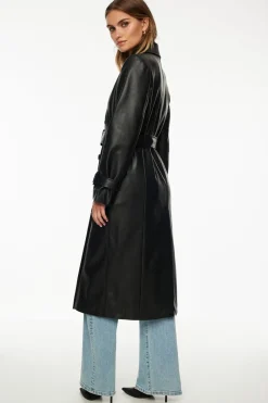 Coats & Jackets | Classic Coats-Dynamite Military Faux Leather Trench Coat Black