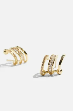 Earrings-Dynamite Mini Baguette Ear Crawler Earrings White