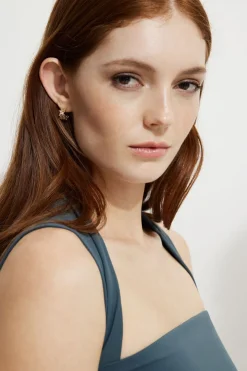 Earrings-Dynamite Mini Chain Gem Huggie Earrings White