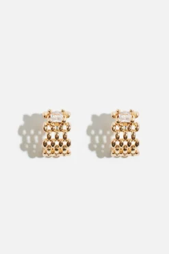 Earrings-Dynamite Mini Chain Gem Huggie Earrings White