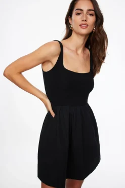 Dresses & Jumpsuits | Mini Dresses-Dynamite Mixed Media Flare Mini Dress Black